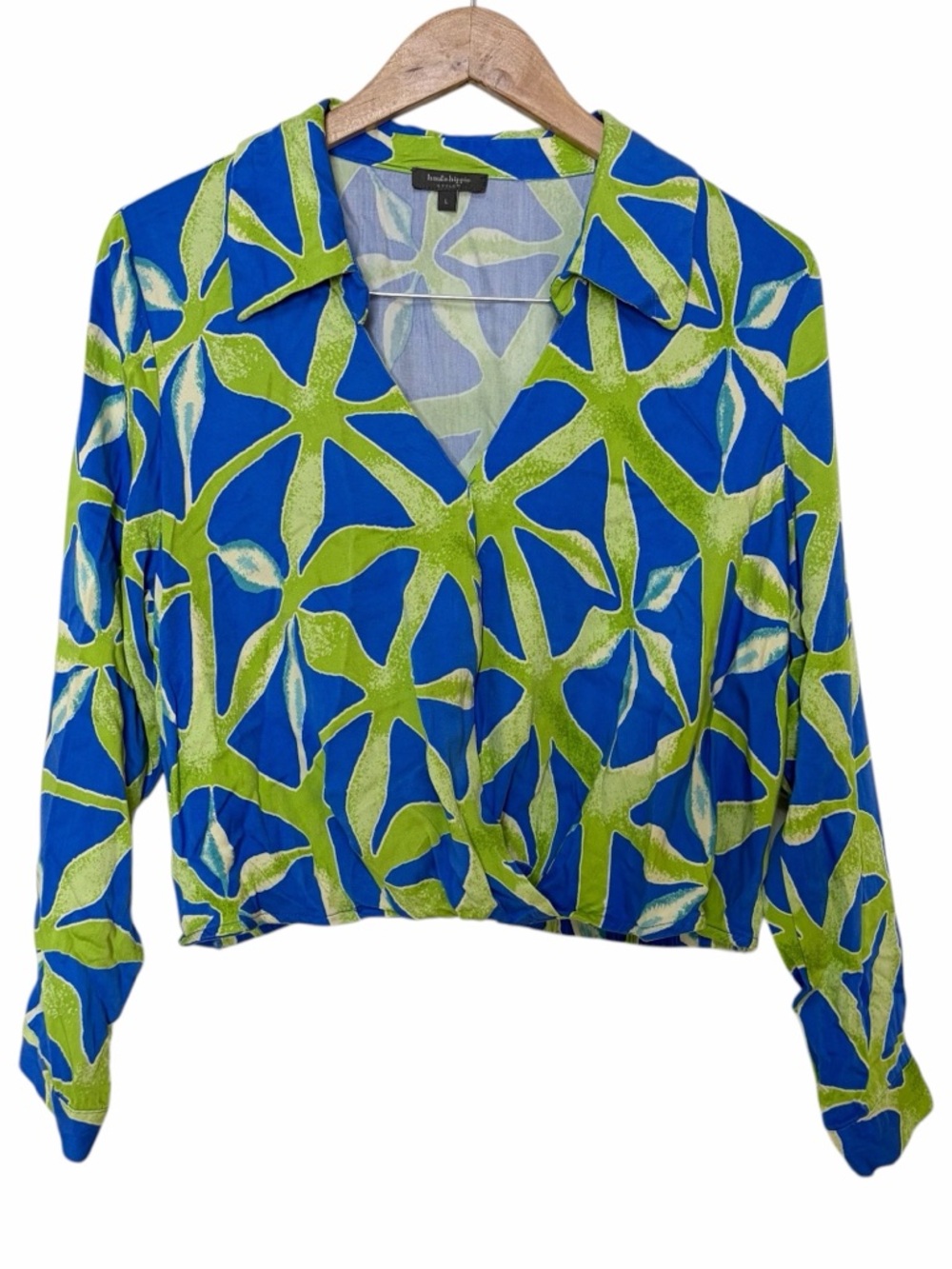Haute Hippie bright wrap blouse Large green blue long sleeve